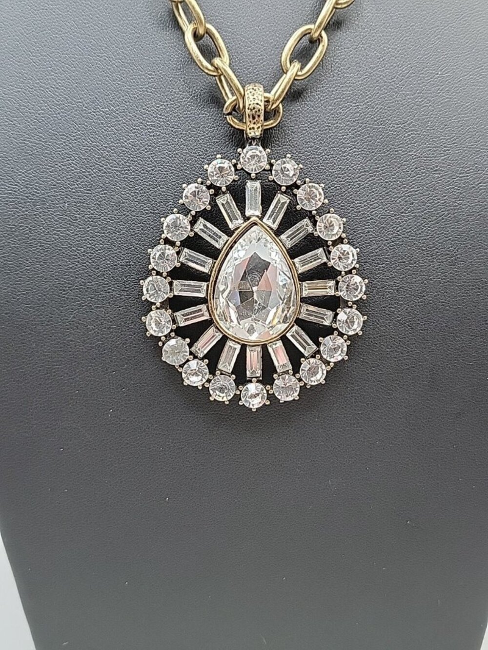 RJ Graziano CN Large Crystal Statement Pendant Necklace 40" Chunky Gold Tone - Picture 4 of 16